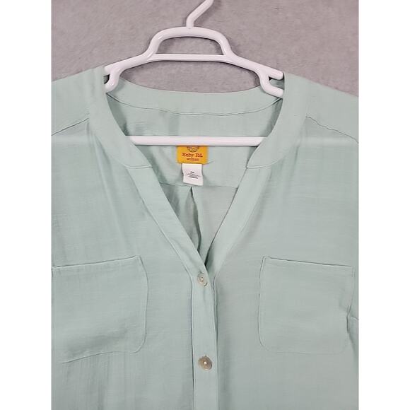 Ruby Rd Pale Green RTS V Neck Semi Sheer Guazy Button Up Shirt Women's Plus 1X - Picture 3 of 11